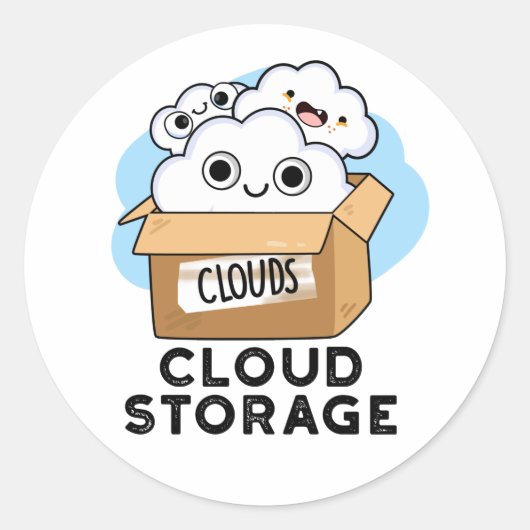 Sticker Rond Cloud Storage Funny Weather Technology Pun (Devant)