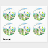 Sticker Rond Clouds bleuets clôture (Feuille)