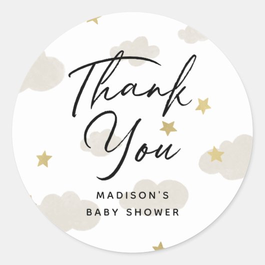 Sticker Rond Clouds Stars Baby shower Merci Or (Devant)