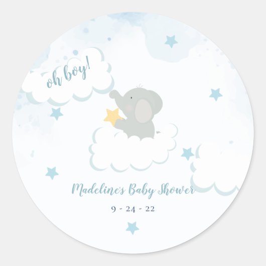 Sticker Rond Clouds Stars Elephant Baby shower (Devant)