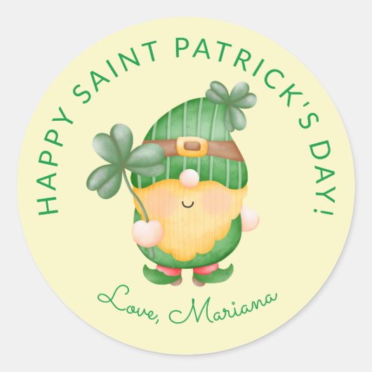 Sticker Rond Clover Gnome Joyeux Saint Patricks Fête Faveurs (Devant)