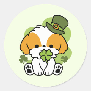 Sticker Rond Clover Pup Love - St. Patrick's Day Chien Design