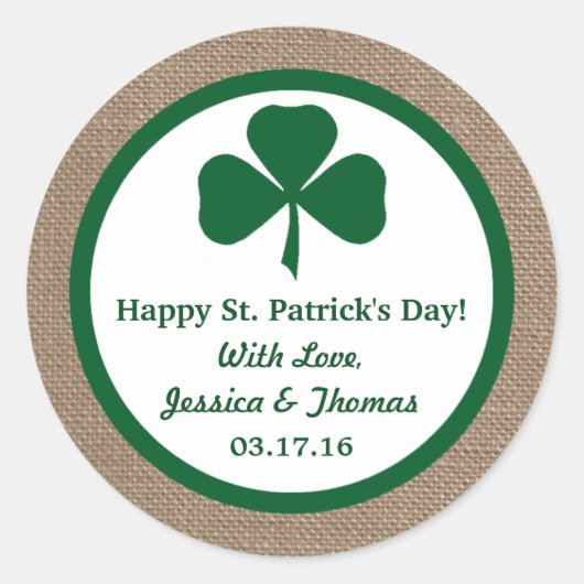 Sticker Rond Clover vert & Burlap St. Patrick's Day (Devant)