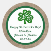 Sticker Rond Clover vert & Burlap St. Patrick's Day (Devant)