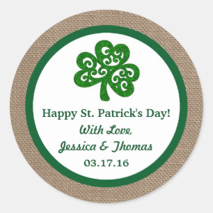 Sticker Rond Clover vert & Burlap St. Patrick's Day