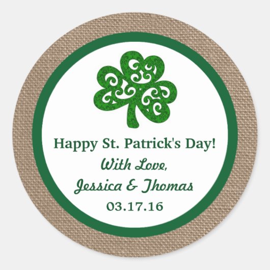 Sticker Rond Clover vert & Burlap St. Patrick's Day (Devant)