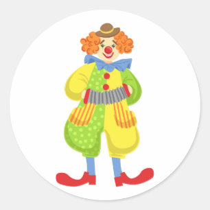 Sticker Rond Clown amical coloré jouant l'accordéon dans la