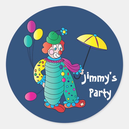 Sticker Rond Clown avec ballons et parapluies et nom Insérer (Devant)