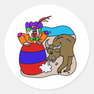 Sticker Rond Clown de rodéo en tonneau