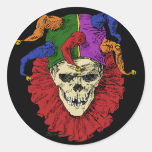Sticker Rond Clown effrayant de mardi gras de Goth de crâne de