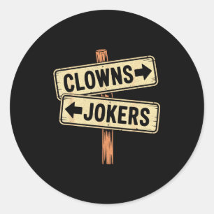 Sticker Rond Clowns de direction vintage à gauche les jokers à