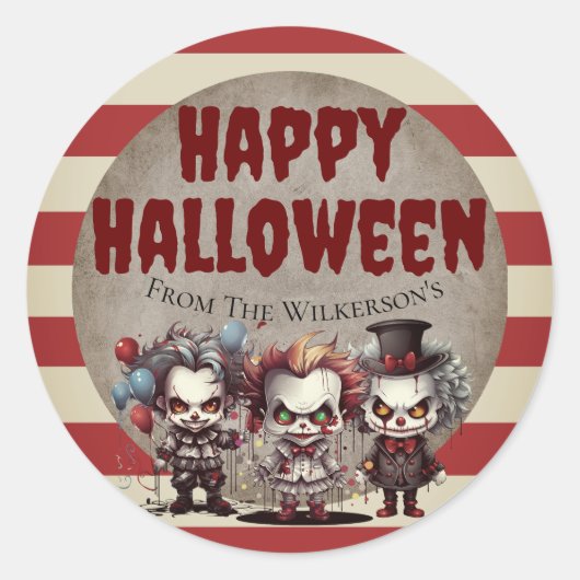 Sticker Rond Clowns effrayants Carnaval d'Halloween Déplaisant (Devant)