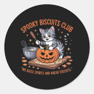 Sticker Rond Club de biscuits effrayants Chat Halloween drôle