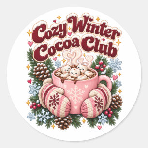 Sticker Rond Club de Chocolat Chaud Cozy Winter Fêtes de Fin d'