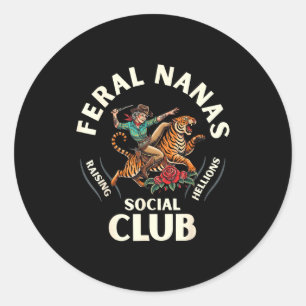 Sticker Rond Club social de mamie de nanas sauvages drôles