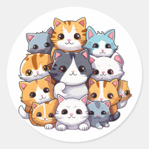Sticker Rond Cluster de chats mignons