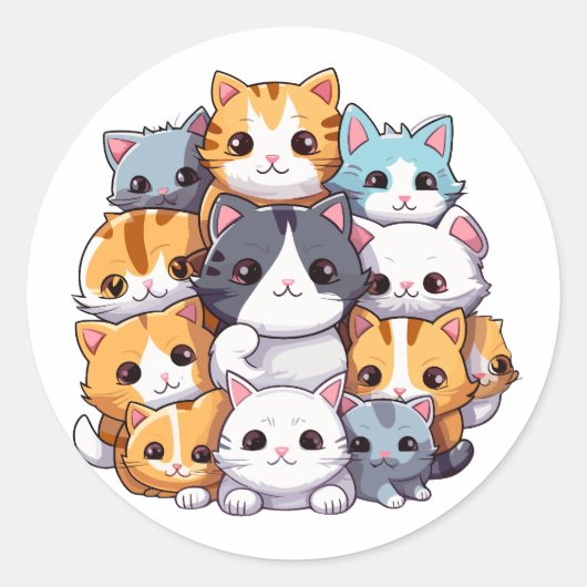 Sticker Rond Cluster de chats mignons (Devant)