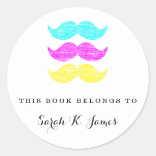 Sticker Rond CMY Mustaches (style presse-lettres) pour livres