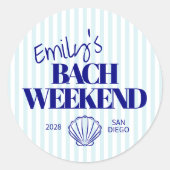 Sticker Rond Coastal Blue Rayé Bach Weekend Shell Classique Ro (Devant)