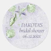 Sticker Rond Coastal Chic | Plage violet et chaux vert personna (Devant)