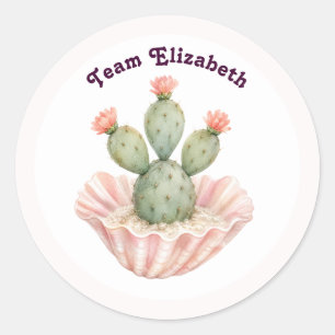 Sticker Rond Coastal Cowgirl Rose Cactus Coquillage Enterrement