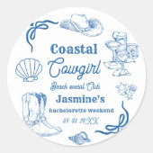 Sticker Rond Coastère cowgirl Blue Ocean Bachelorette week-end (Devant)