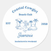 Sticker Rond Coastère cowgirl Blue Ocean Bachelorette week-end (Devant)