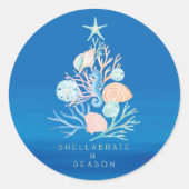 Sticker Rond Coastère Ocean Beach Seashell Christmas Tree (Devant)