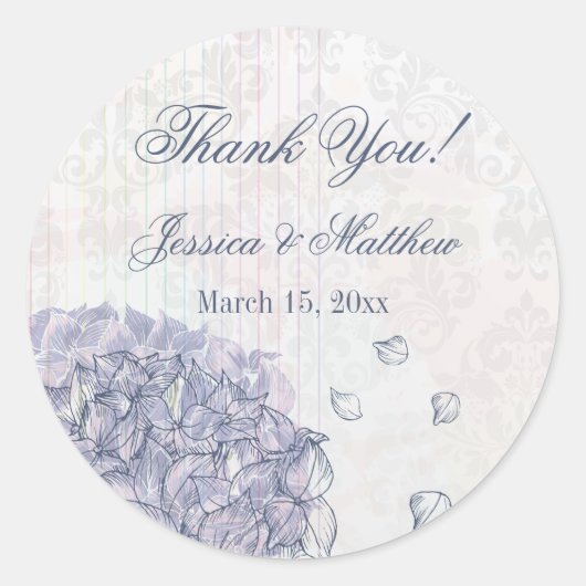 Sticker Rond Cobalt bleu hydrangea fleur mariage merci (Devant)
