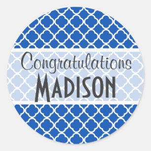 Sticker Rond Cobalt Blue Quatrefoil