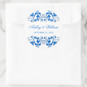 Sticker Rond Cobalt Blue Vintage Floral Fête de Mariage
