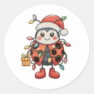 Sticker Rond Coccinelle Chapeau de Père Noël Lumières de Noël B
