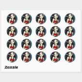 Sticker Rond Coccinelle Fée Art à Gros Yeux (Feuille)