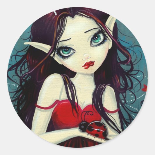 Sticker Rond Coccinelle Fée Art à Gros Yeux (Devant)