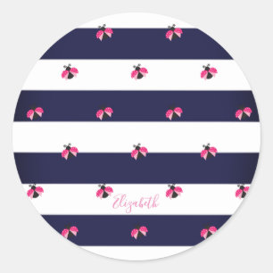 Sticker Rond Coccinelle rayée adorable - Personnalisé