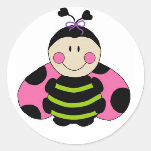 Sticker Rond Coccinelle rose mignonne