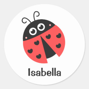 Sticker Rond Coccinelle rouge et noire mignonne avec des coeurs