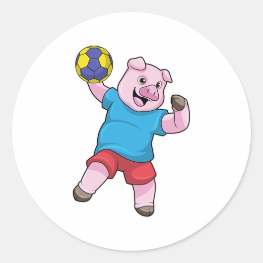 Sticker Rond Cochon à Handball Sports (Devant)