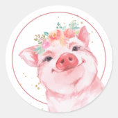 Sticker Rond Cochon à l'aquarelle mignon (Devant)