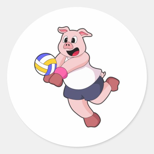 Sticker Rond Cochon à Volleyball Sports (Devant)