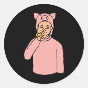 Sticker Rond Cochon Animal ASL Geste Mains Sourde Perte d'audit