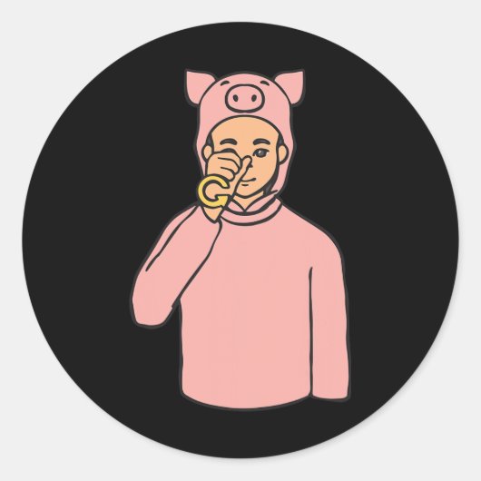 Sticker Rond Cochon Animal ASL Geste Mains Sourde Perte d'audit (Devant)