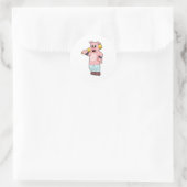 Sticker Rond Cochon au cricket avec batte de cricket (Sac)