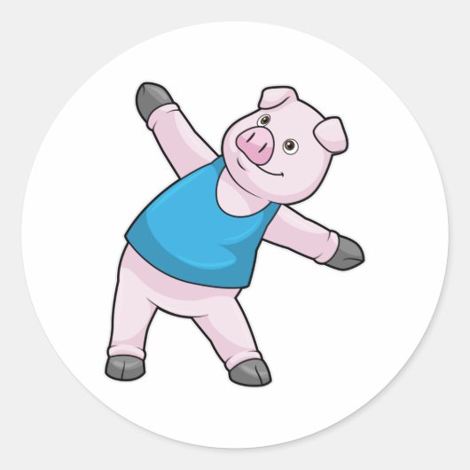Sticker Rond Cochon au Yoga Étirement (Devant)