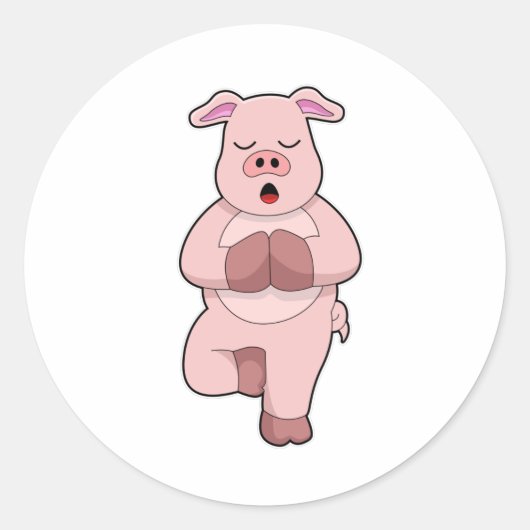 Sticker Rond Cochon au Yoga sur une jambe (Devant)