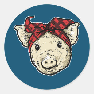 Sticker Rond Cochon Avec Bandana Porcs Agriculteur