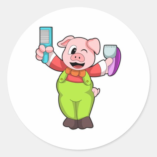 Sticker Rond Cochon avec ciseaux et razor (Devant)