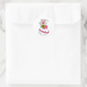 Sticker Rond Cochon avec robe Mariage & Bunch of Flowers (Sac)