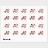 Sticker Rond Cochon Avec Snowman En Hiver Pour Noël Classique R (Feuille)