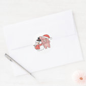 Sticker Rond Cochon Avec Snowman En Hiver Pour Noël Classique R (Enveloppe)